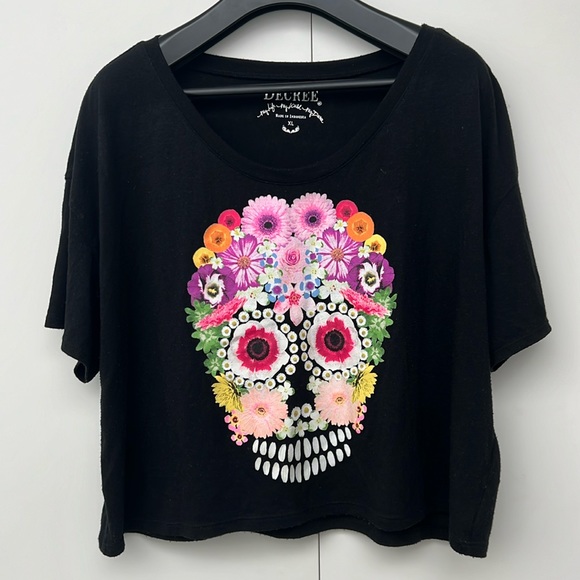 Tops - 🔴 Floral Skull Cropped Skull T-Shirt